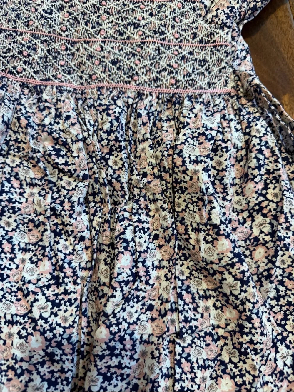 Question Everything Girls' Floral Smocked Dress in Blue and Cream